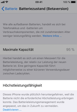 Neue Funktion Batteriezustand in iOS 11.3