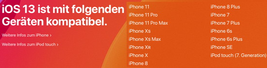 iOS 13: Unterstützte Hardware