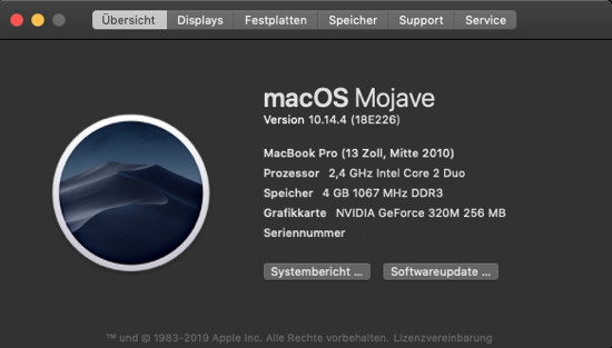 macOS Mojave auf MacBook Pro Baujahr 2010